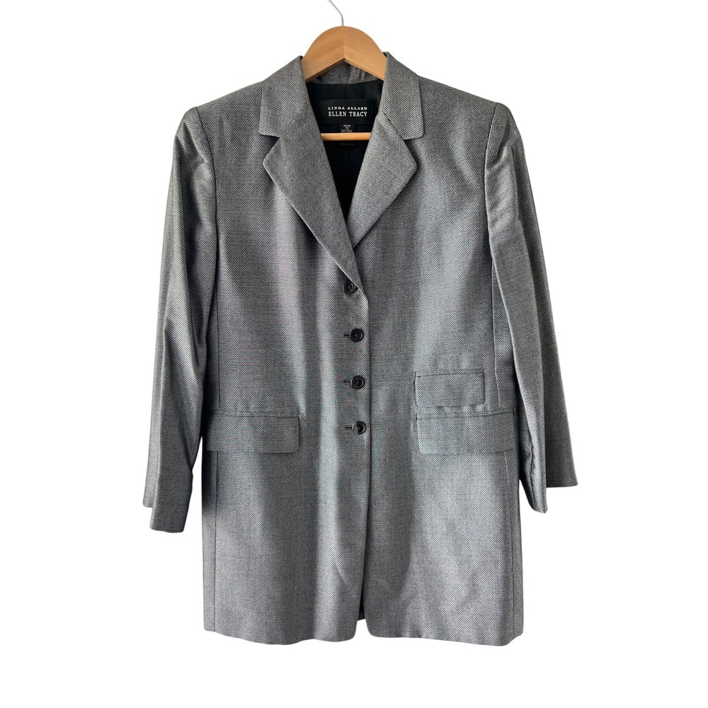 Linda Allard Ellen Tracy Grey Wool Blend Blazer Petite 10 Office Career Formal